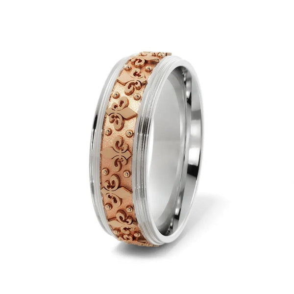 Fleur-de-Lis Wedding Ring – White & Rose Gold 6mm - 2