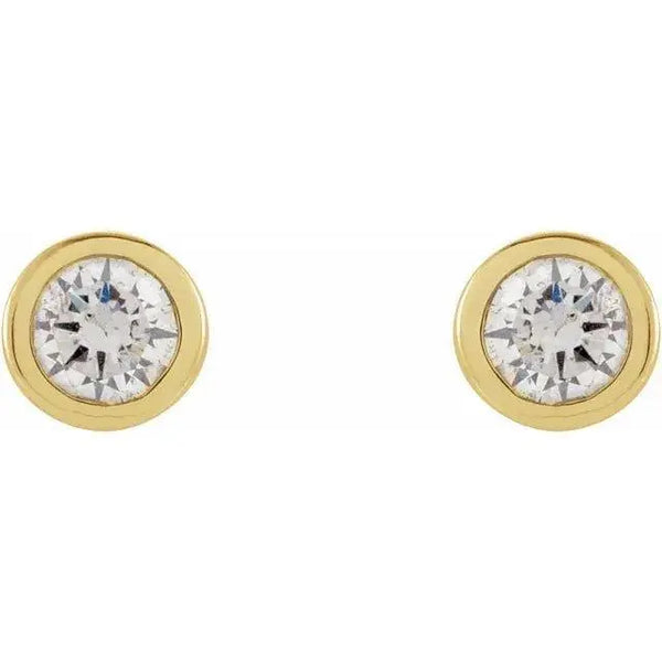 14K Gold Round Diamond Bezel Stud Earrings – Elegant Sparkling Jewelry - 2