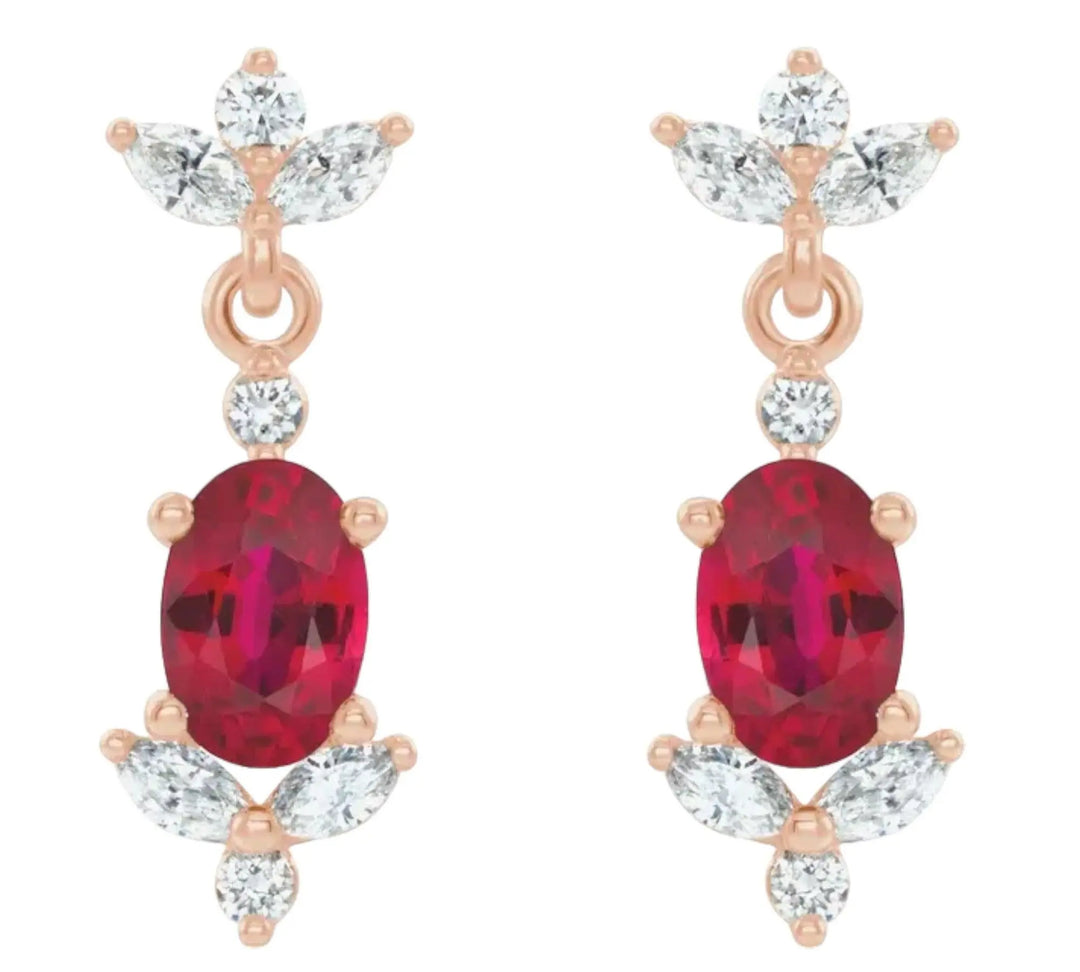 Vibrant ruby earrings adorned with sparkling natural diamonds