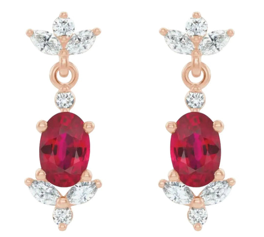 Vibrant ruby earrings adorned with sparkling natural diamonds