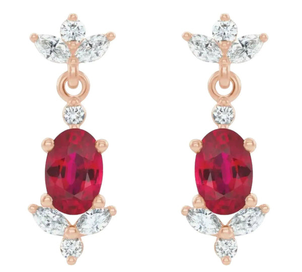 14K Gold Ruby Earrings with Natural Diamonds – Elegant & Timeless Design - 2