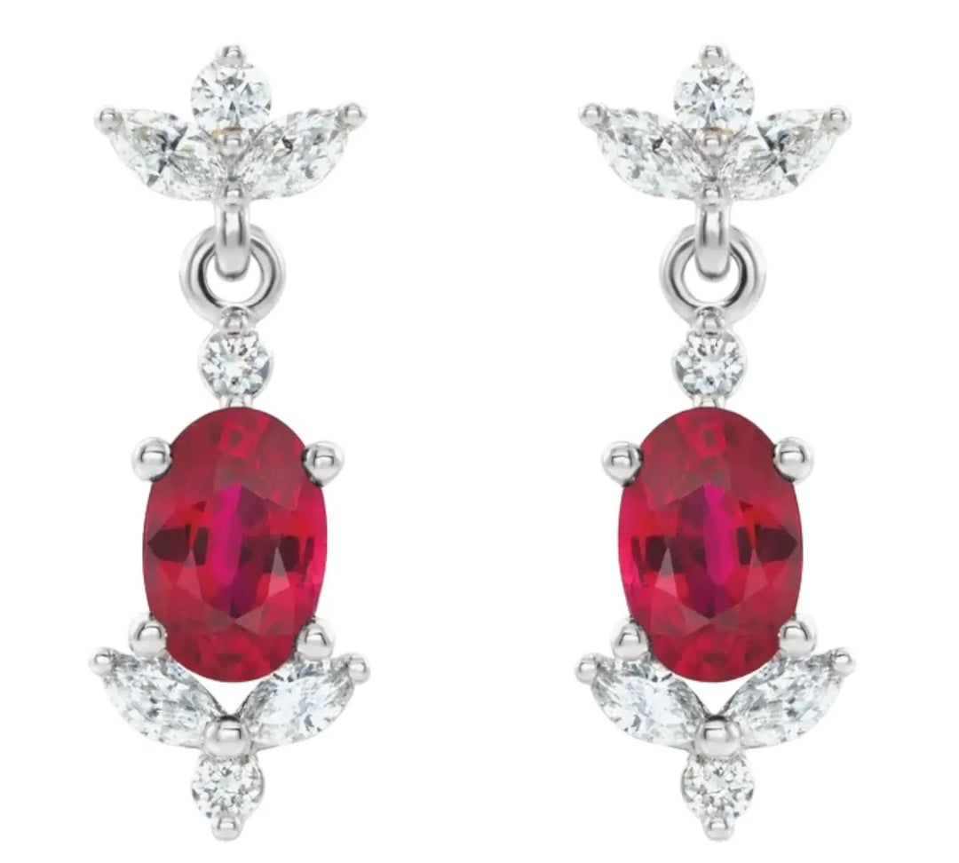 Elegant ruby and diamond earrings in solid 14K gold