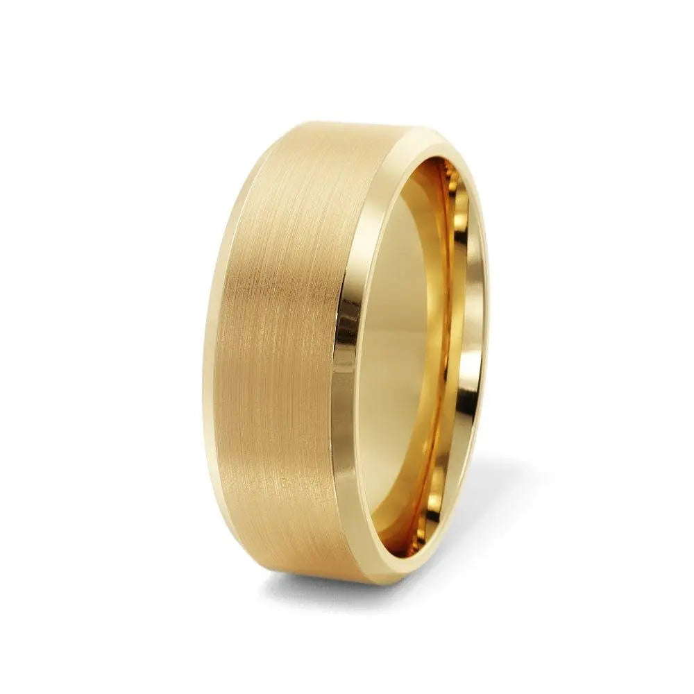 Satin Finish With Bevel Edge Cut 5mm Wedding Band in 10K Gold Jimmy Leon Fine Jewelry