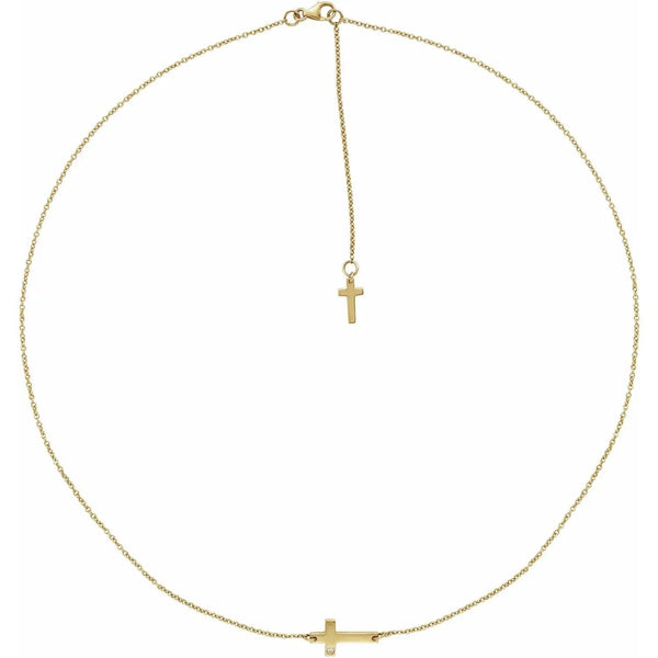 Small Natural Diamonds Sideways Cross Necklace – 14K Gold