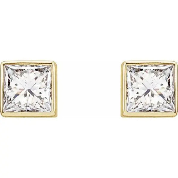 14K Gold Square Diamond Bezel Stud Earrings – Elegant Princess Cut Jewelry - 2