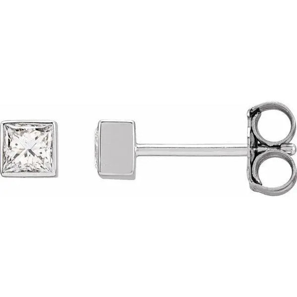 14K Gold Square Diamond Bezel Stud Earrings – Elegant Princess Cut Jewelry - 3