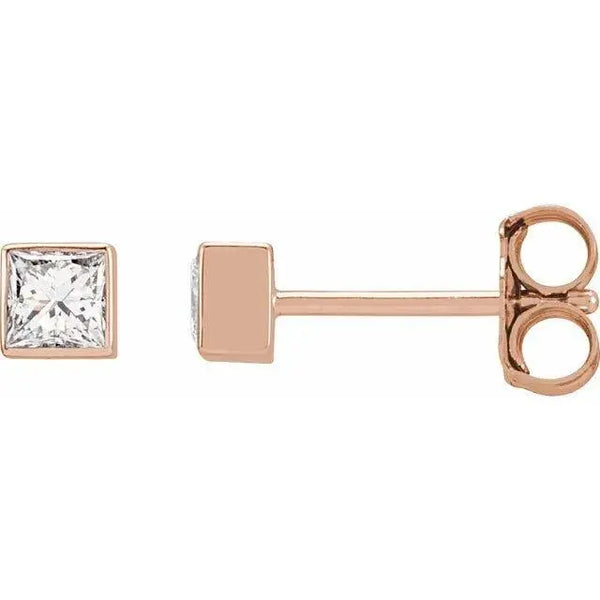 14K Gold Square Diamond Bezel Stud Earrings – Elegant Princess Cut Jewelry - 4