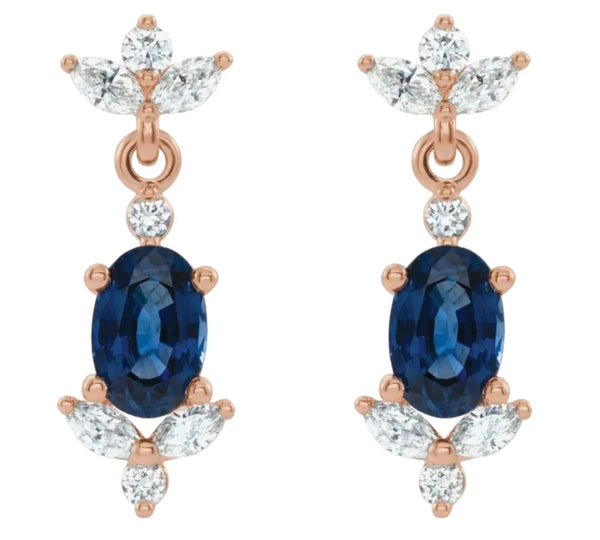 14K Gold Blue Sapphire and Diamond Dangle Earrings – Unique Luxury Design - 3