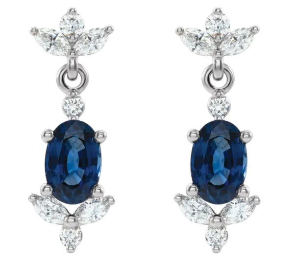 14K Gold Blue Sapphire and Diamond Dangle Earrings – Unique Luxury Design - 4