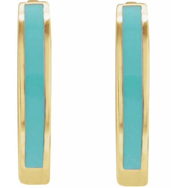 Turquoise Enamel Earrings – Solid Gold - 2