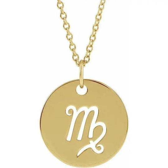 Virgo Zodiac Disc Necklace in 14k Gold Jimmy Leon Fine Jewelry