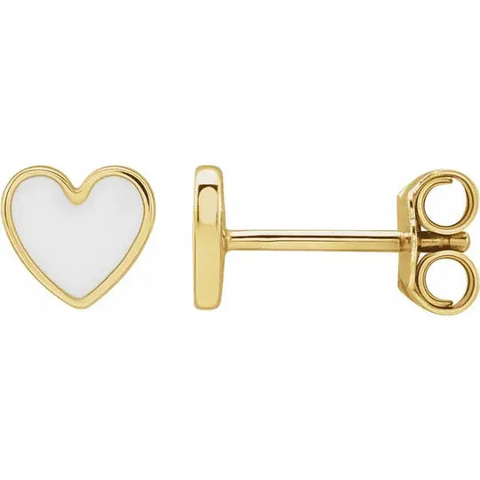 White Enamel Heart Earrings in 14k Solid Gold Jimmy Leon Fine Jewelry