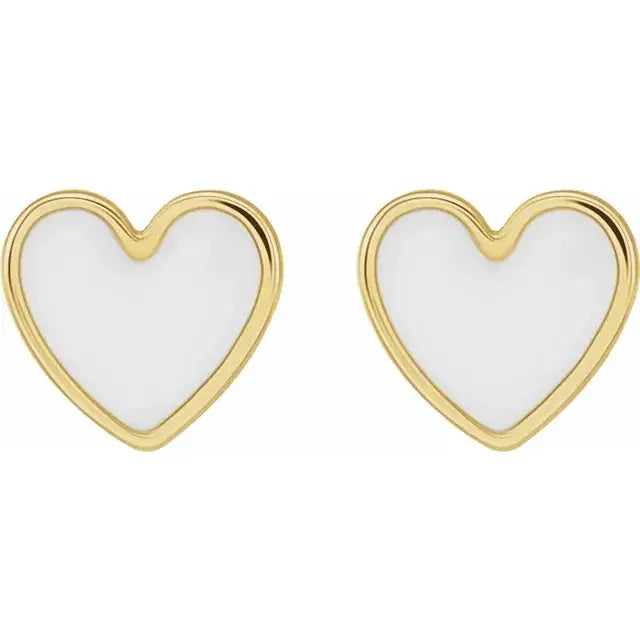 White Enamel Heart Earrings in 14k Solid Gold Jimmy Leon Fine Jewelry