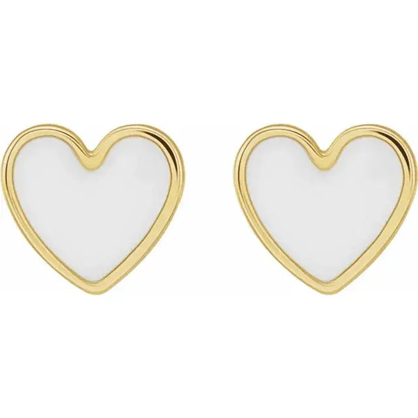 White Enamel Heart Earrings – 14K Gold - 2