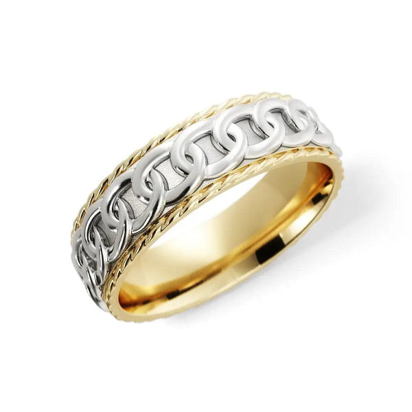 Chain Link Wedding Ring – Yellow and White Gold 6mm