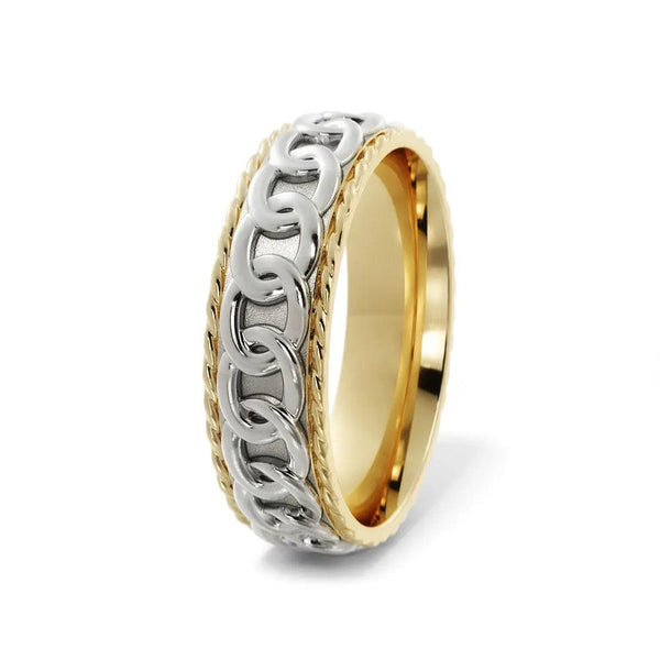 Chain Link Wedding Ring – Yellow and White Gold 6mm - 2