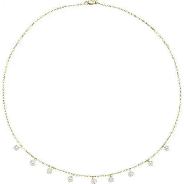 14K Gold White Pearl Station Necklace – Elegant 18-Inch Freshwater Pearl Jewelry