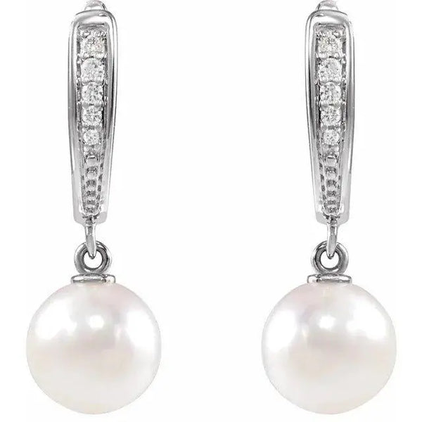 14K Gold White Pearl and Diamond Dangle Earrings – Radiant Elegance - 3