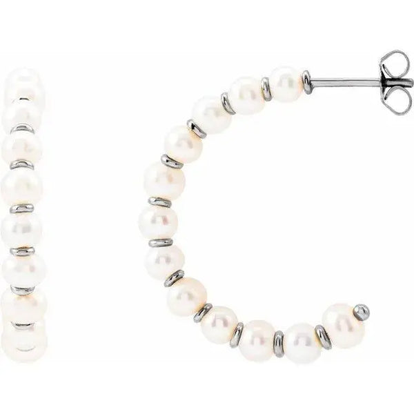 White Pearl Hoop Earrings 30.3mm - 4