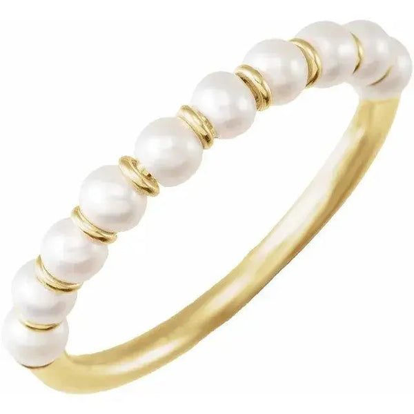 14K Gold Freshwater Pearl Line Ring – Elegant Dainty Band