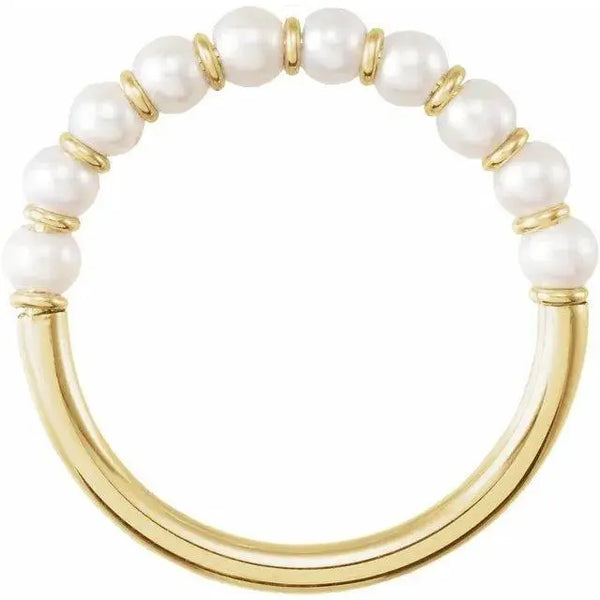 14K Gold Freshwater Pearl Line Ring – Elegant Dainty Band - 2