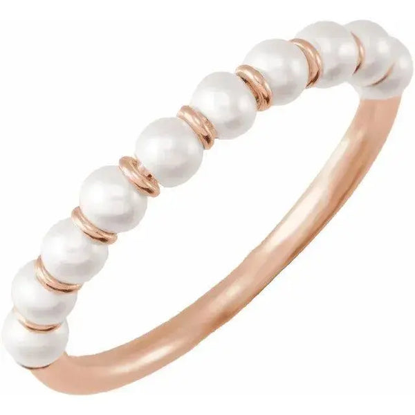 14K Gold Freshwater Pearl Line Ring – Elegant Dainty Band - 3