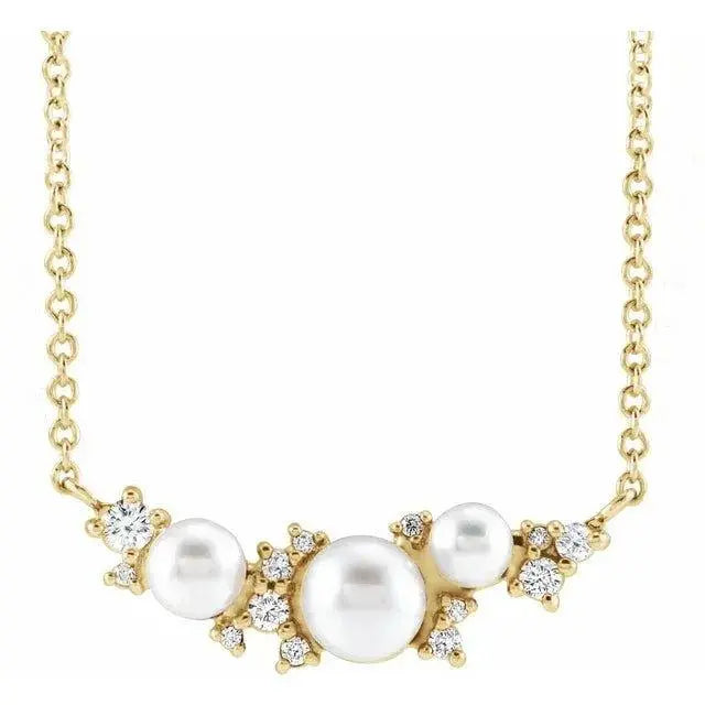 White Pearl Necklace adorned with .08 CTW Natural Diamond Jimmy Leon Fine Jewelry