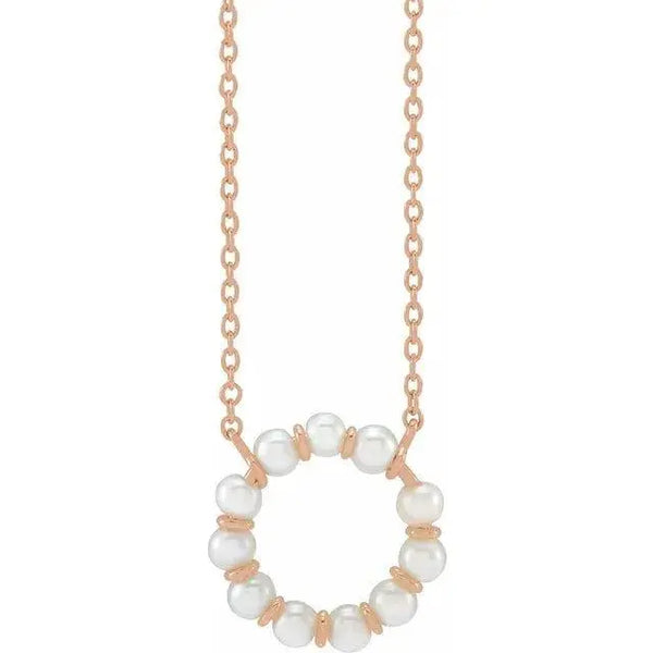 14K Gold White Pearl Circle Pendant Necklace – Elegant 18-Inch Freshwater Jewelry - 4