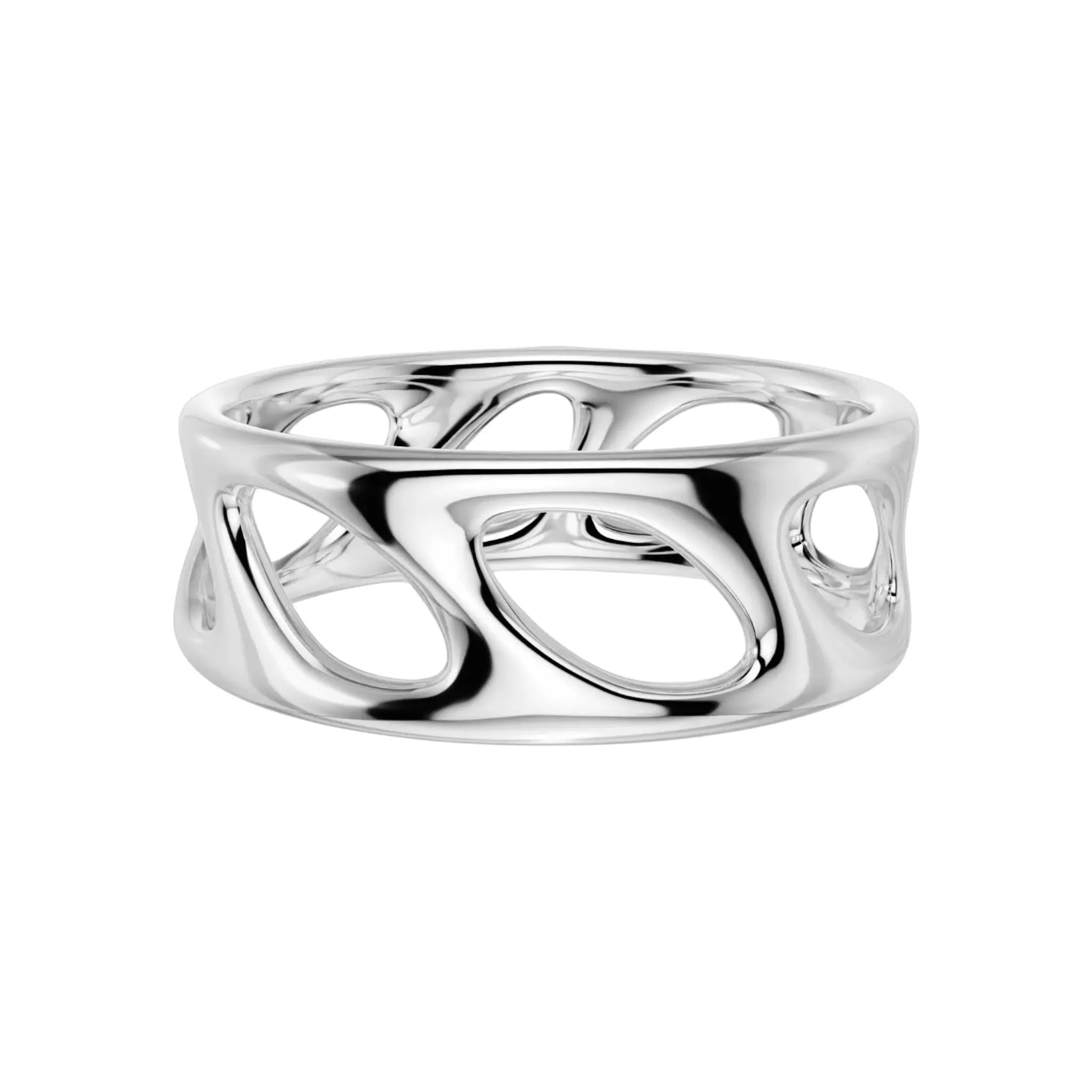 Bold open white gold ring showcasing mirror-polish finish by Dimitrios Creations