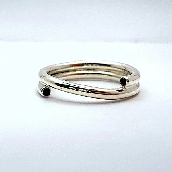 Spring Wire Ring with Black Diamonds - 2