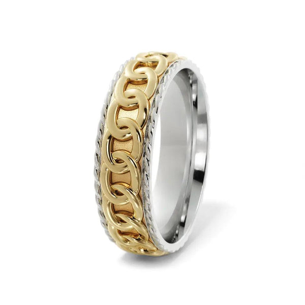 Chain Link Wedding Ring – White and Yellow Gold 6mm - 2