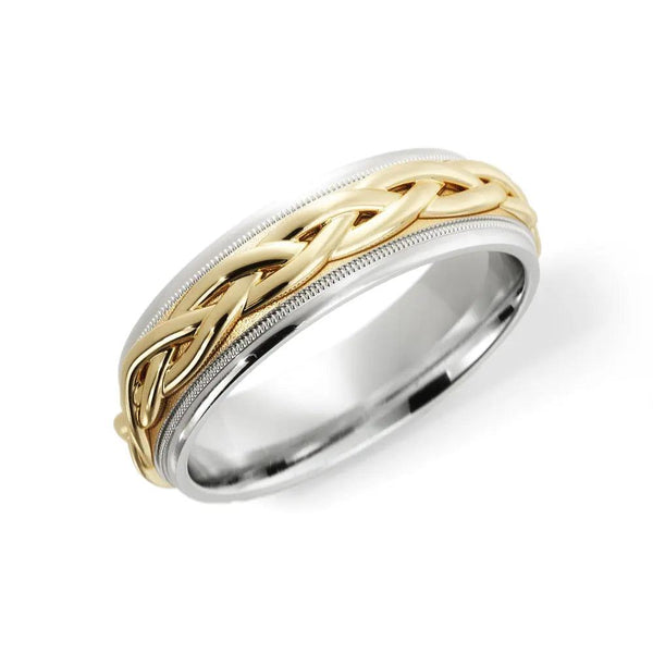 Braided Wedding Ring – White and Yellow Gold 6mm