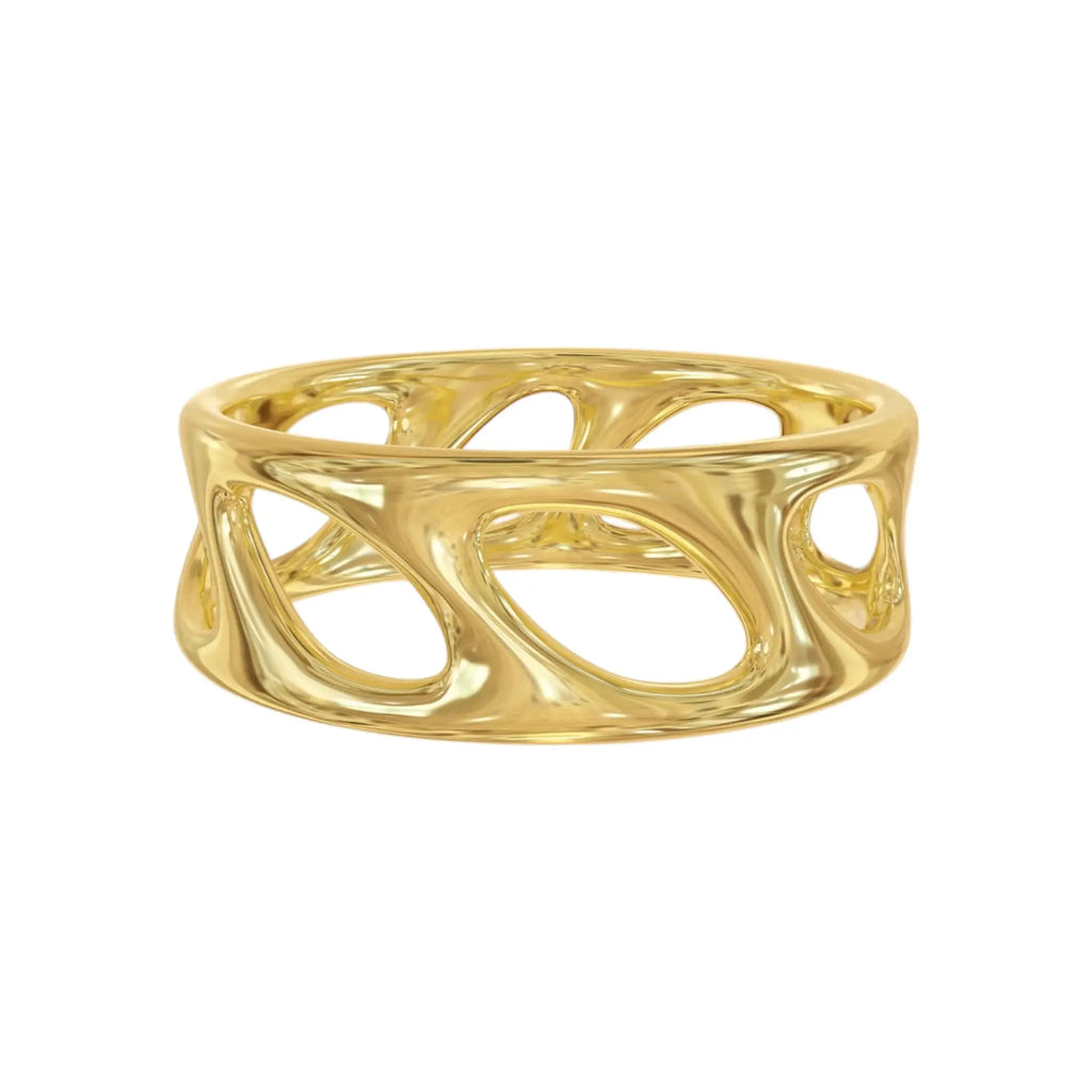 Close-up photo of a solid 14K gold chunky ring with bold band profile, handcrafted in NYC.