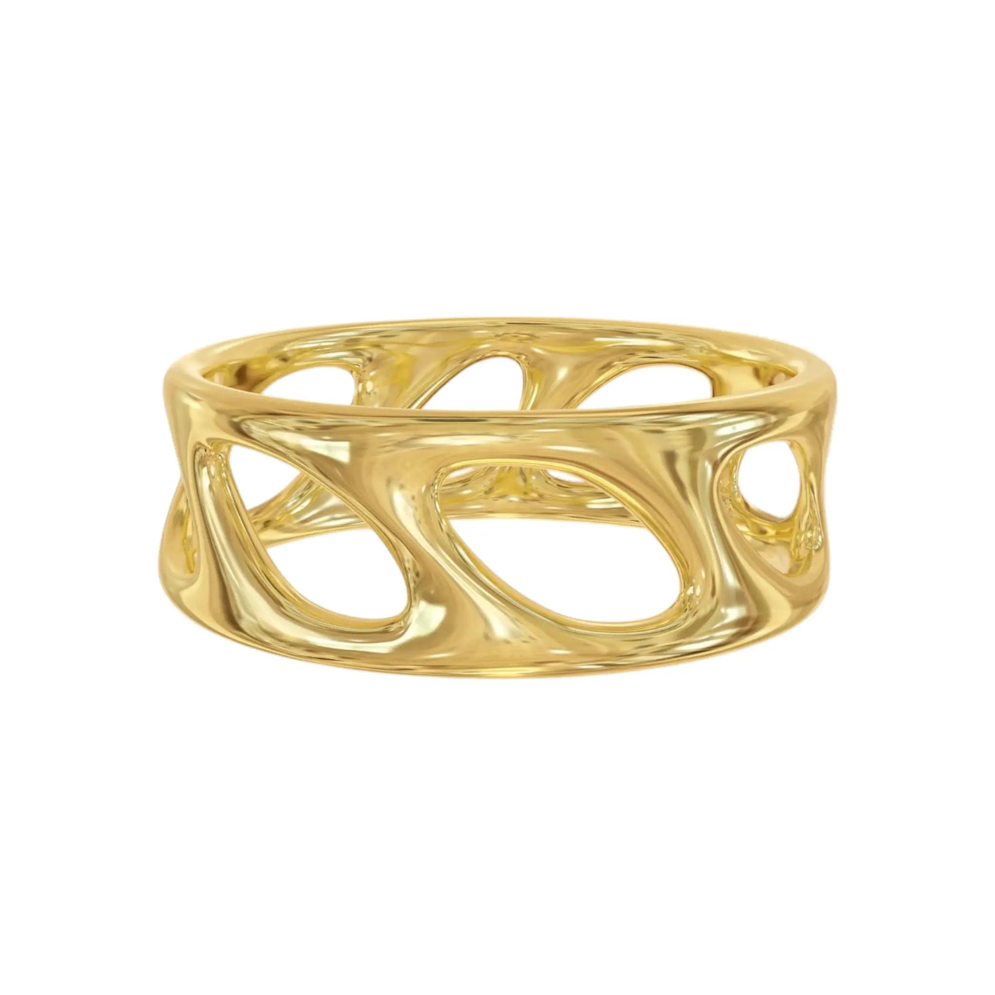 Close-up photo of a solid 14K gold chunky ring with bold band profile, handcrafted in NYC.