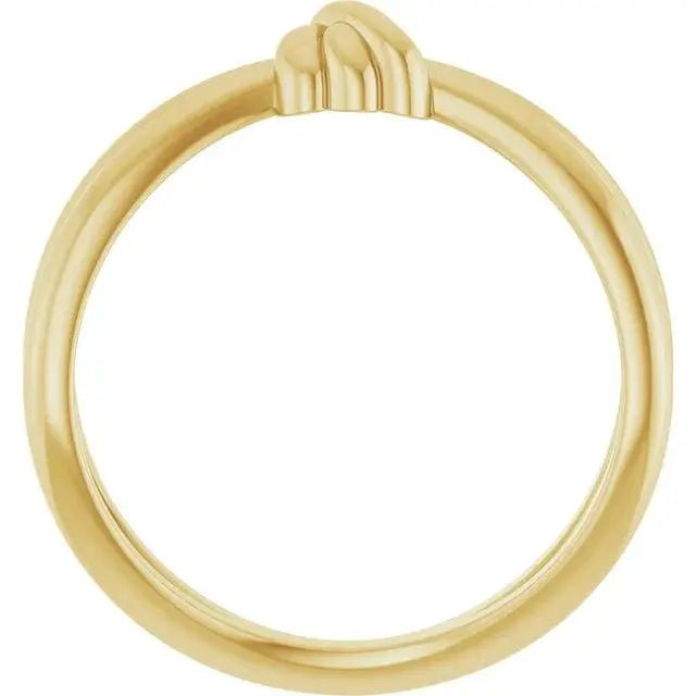 Side profile of the Amara Plain 14K gold love knot ring, highlighting its smooth, polished finish. A perfect giftable jewelry piece with timeless appeal.