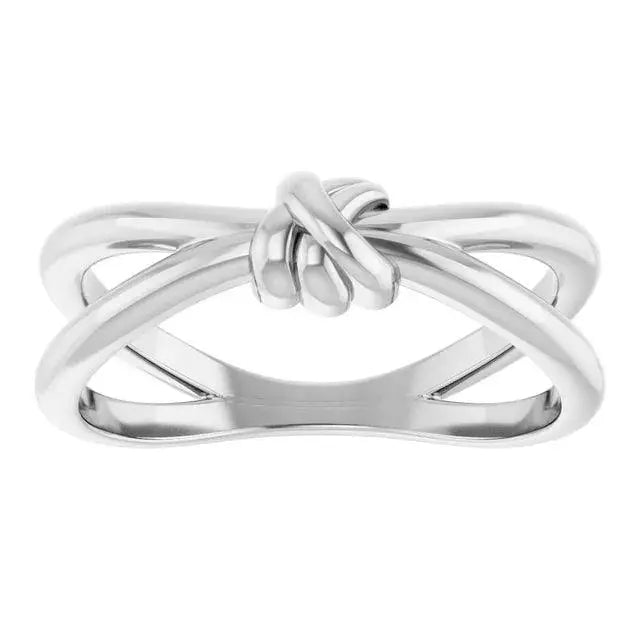 Amara Plain love knot ring in 14K white gold, featuring a sleek and modern design. A sophisticated choice for elegant and minimalist jewelry lovers.