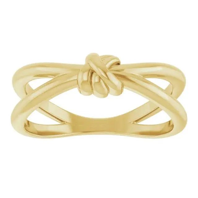 Close-up of 14K Yellow Gold Love Knot Ring showcasing craftsmanship.

