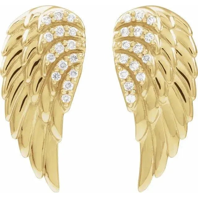 14K yellow gold angel wing-shaped diamond earrings for women – perfect for special occasions.