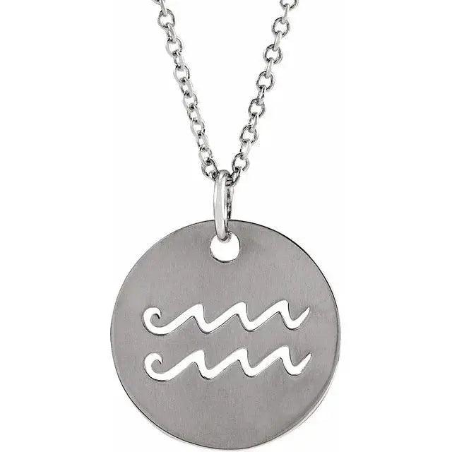 Luxury zodiac disc necklace with Aquarius engraving