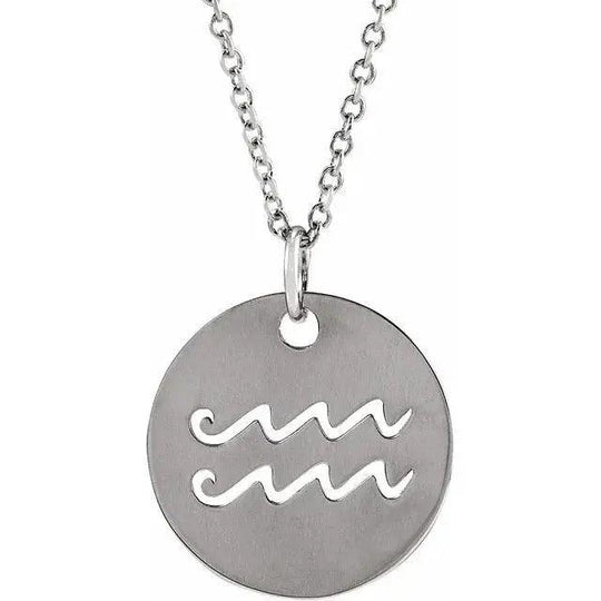 Luxury zodiac disc necklace with Aquarius engraving