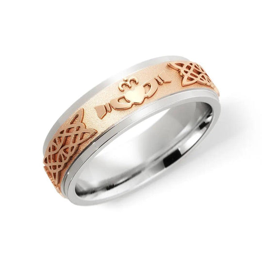 Claddagh Celtic wedding ring for men in 14K white and rose gold 6mm