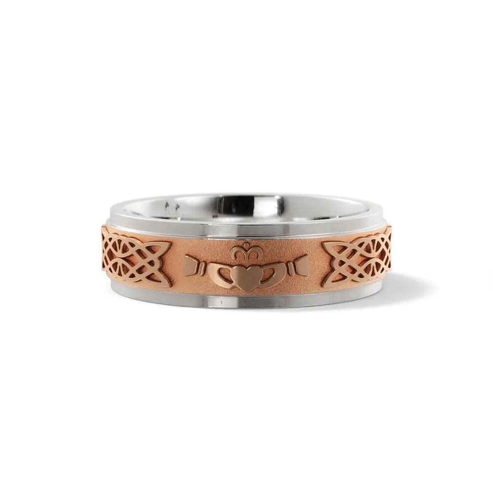 Men’s 6mm Celtic wedding ring handcrafted in white and rose gold