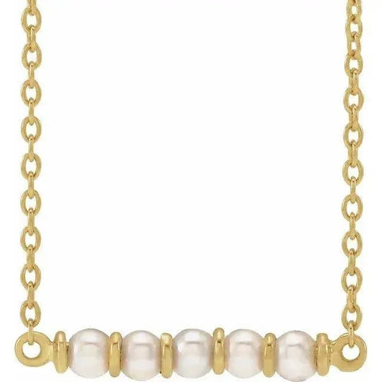 14K gold pearl bar necklace with freshwater pearls on an 18-inch chain