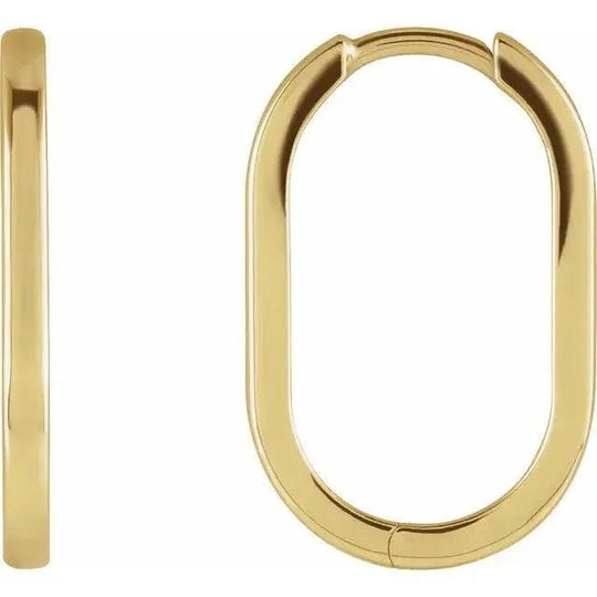 14K gold oval hoop earrings in yellow gold for classic style