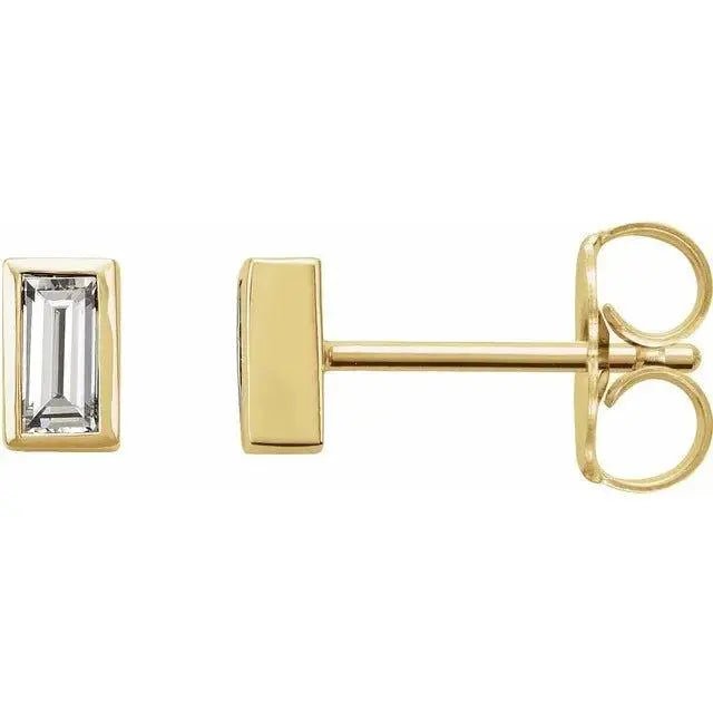 14K gold baguette diamond bezel stud earrings with sleek design