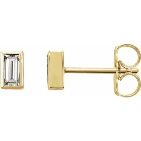 14K gold baguette diamond bezel stud earrings with sleek design