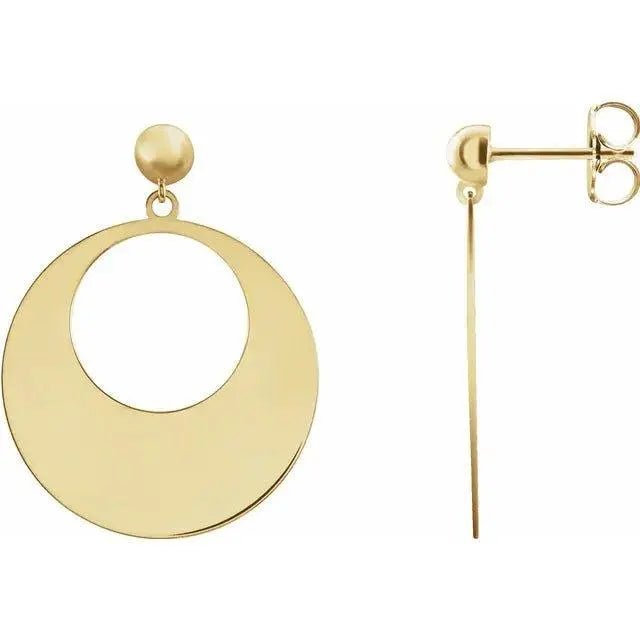 14K gold disc dangle earrings with modern design