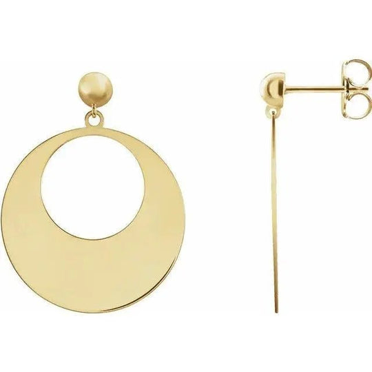 14K gold disc dangle earrings with modern design