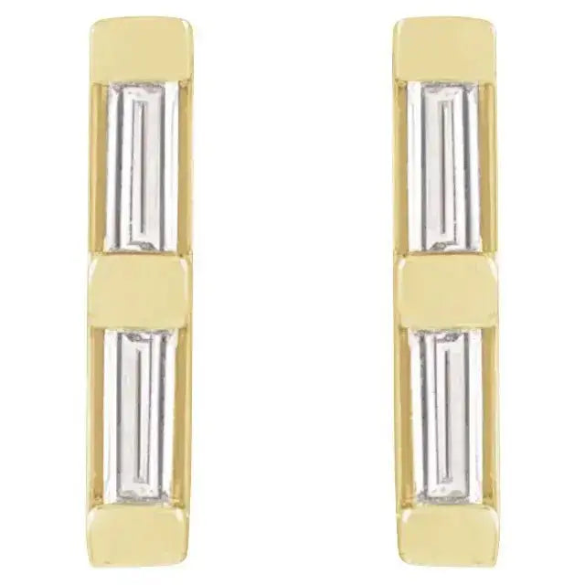 Elegant bar earrings with natural baguette diamonds