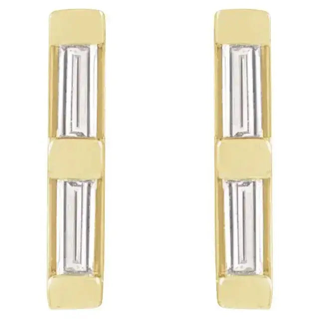 Elegant bar earrings with natural baguette diamonds